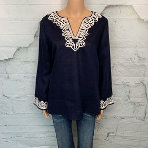 TALBOTS Embroidered Navy Top